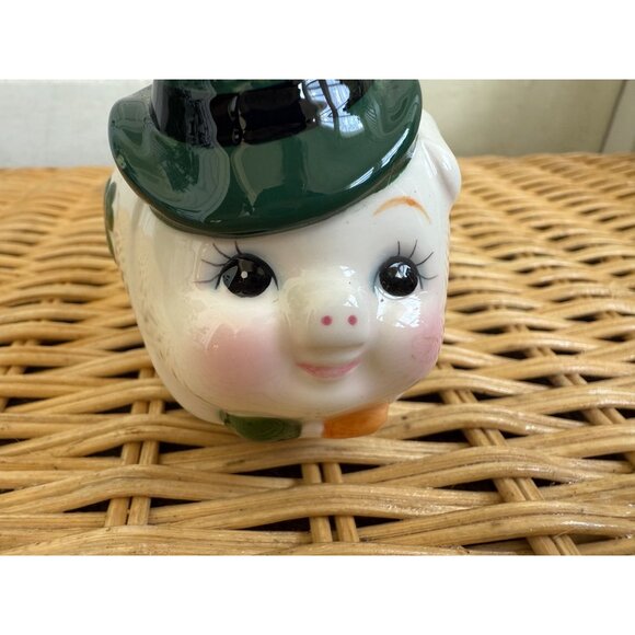 Vintage 60's Porcelain Lefton Irish Shamrock Piggy Bank With stopper - Picture 2 of 6